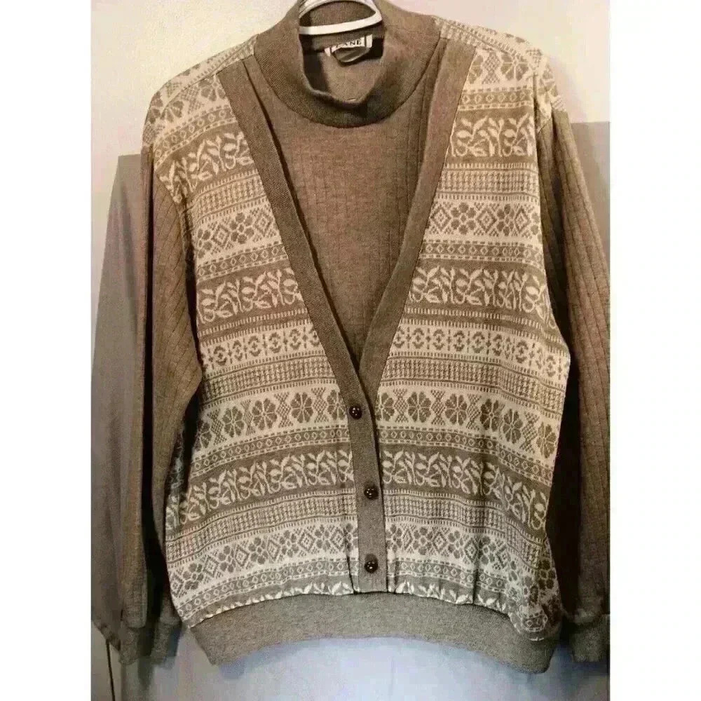 Vintage Cricket Lane Sweater‎ Womens Large Beige/Ivory 2-Layered Pullover